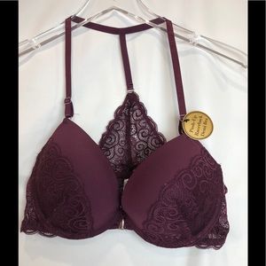 Rampage Burgundy Racer Back padded Push Up Bra 36C